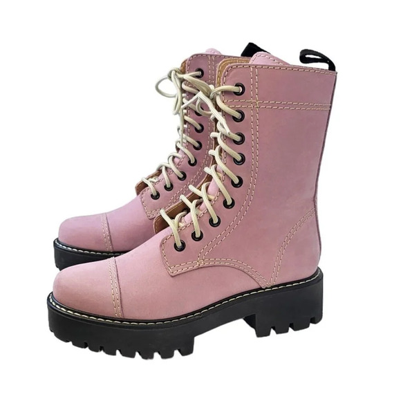 Alexa Chung Heavy Tread Platform Chunky Leather Boots Lilac Size 37 US 6.5 - Picture 2 of 10